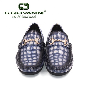 Mocassins en cuir véritable pour hommes à motif croco, semelle en caoutchouc, boucle métallique, chaussures de conduite à enfiler OEM pour affaires et usage quotidien - Product Image 3