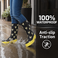 Bottes de pluie antidérapantes pour femmes en caoutchouc naturel, imperméables, mi-mollet, motif Teckel, robustes, pour l'extérieur et l'agriculture