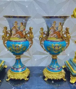 Jarrón antiguo de porcelana de lujo europeo, Ángel francés de figuras de corte, florero de bronce clásico para Villa, adornos para el salón