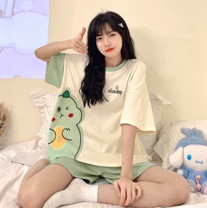 Pijamas de talla grande para niñas. Estilo de estudiante delgado de verano adecuado para usar conjuntos de ropa para el hogar - Product Image 6