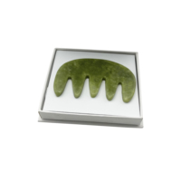Peigne Gua Sha en pierre naturelle de Jade, vert foncé, outil de Massage, en forme de lune, pour élimination des cheveux, sans boîte