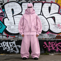 Ensemble survêtement streetwear homme Y2K personnalisé par fabricant OEM, comprenant un sweat à capuche masque de ski double épaisseur et un pantalon de survêtement oversize délavé à l'acide