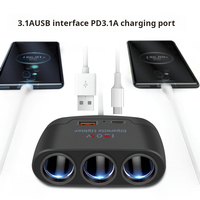 3-in-1 Auto-Ladeadapter Zigarettenanzünder 3 Anschlüsse QC3.0 Mehrfachsteckdose Zigarrenanzünder-Splitter Dual USB Stromverteiler