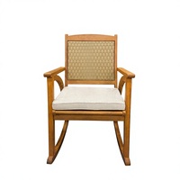 Fauteuil à bascule moderne en bois d'acacia de qualité supérieure, dossier en rotin KD, coussin en polyester imperméable pour jardin, cour, chambre, extérieur