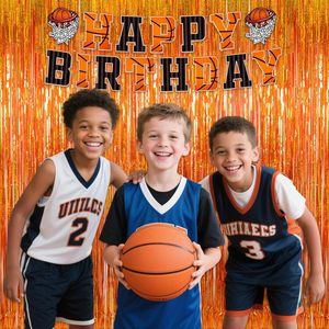Cortina de Flecos de Lentejuelas Naranjas para Cumpleaños, Paquete de 2 Cortinas Brillantes, Decoración para Fiestas de Baloncesto, <span class=keywords><strong>Halloween</strong></span> y Acción de Gracias - Product Image 2