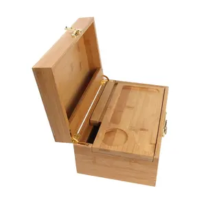 Bamboo Stash Box Bundle With Rolling Tray Storage Set And Lock Locking Stash Box And Full Set Of Tools