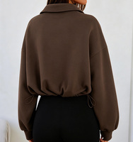 Sweat-shirt oversize à demi-zip pour femme, style Y2K, automne-hiver, mélange polyester-viscose, coupe courte avec cordon de serrage réglable à l'ourlet