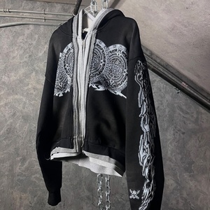 Sudaderas con capucha pesadas personalizadas para hombre, de alta calidad, con triple cremallera, estilo boxy y corte cropped, para fabricantes de ropa. - Product Image 3
