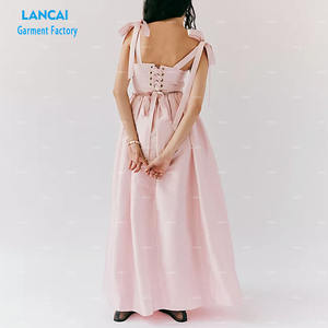 New Design <b>Square</b> Collar Wide Straps <b>Adjustable</b> Open Back Design With Drawstring Gatherings Waistline Summer Dress - Product Image 4