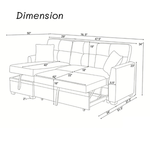 Sofá Esquinero en Forma de L Convertible de Lino OEM con Espacio de Almacenamiento, Sofá Cama Seccional con Cama Extraíble 2 en 1 - Product Image 3