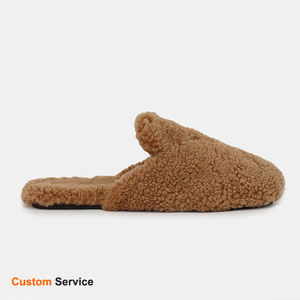 Özel kadın rahat kış ev kabarık shearlling yün kürk kaymaz koyun derisi katır terlik - Product Image 1