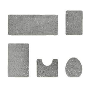 Cangming Bathroom Mat Set Coral Fleece <b>Pebble</b> Embossed Absorbent Washable Modern Simple Design U-Shaped Toilet Floor Mats - Product Image 5