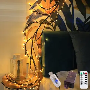 热低压柳藤新年灯带遥控开/关定时器144发光二极管人造植物装饰树枝灯