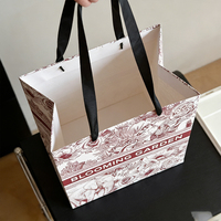 Bolsa de Papel con Base Cuadrada y Asa para Regalo de Flores Navideñas, Bolsa de Mano Portátil para Fiestas, Paquete de Ramo con Impresión Personalizada al por Mayor