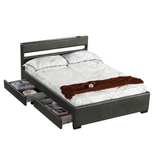Двухразмерная светодиодная и мягкая кровать из искусственной кожи с выдвижными ящиками - Product Image 3