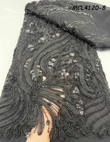 100% Polyester luxe Tulle robe de mariée haute qualité français dentelle tissu avec perles blanches et paillettes brodé motif floral