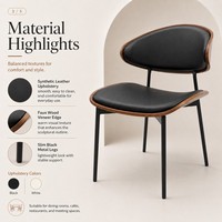 Chaise de salle à manger moderne de luxe en cuir PU noir, dossier imitation bois, sans accoudoirs, pour café, restaurant et salon, OEM ODM en gros