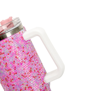 Vente en gros 40 Oz Voyage en acier inoxydable miroitant vide strass gobelet isolé clouté Bling tasse à café gobelets avec poignée - Product Image 3