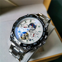 AOKULASIC Nouvelle montre mécanique entièrement automatique pour homme, calendrier, semaine, phase de lune, multifonctionnelle, boucle papillon, montre pour homme