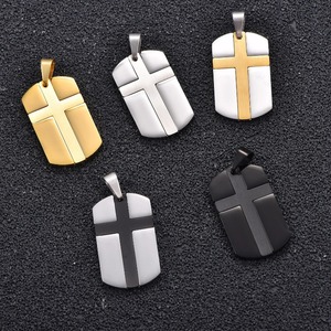Pendentif Chaîne Breloque Croix en Acier Inoxydable Colliers Breloques Bijoux Religieux Foi Prière Rectangle - Product Image 4