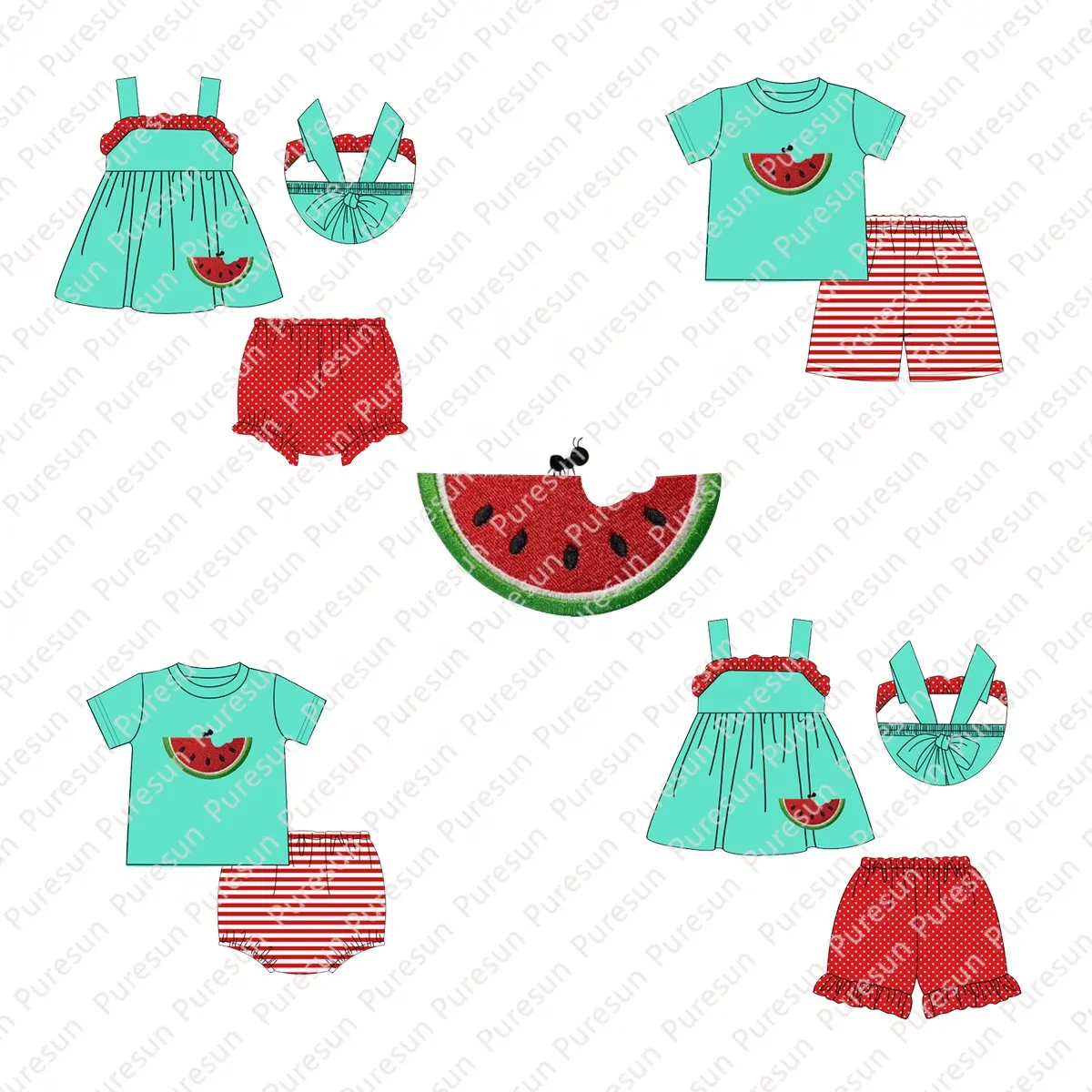 Summer Boutique Cute Kids Clothes Short Sleeve Children Watermelon Smocked Outfit Baby Boys Clothing Set