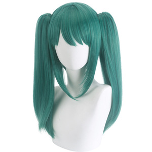 Peluca Sintética <span class=keywords><strong>de</strong></span> Anime para Cosplay, Color Verde Oscuro, Larga y Lisa, <span class=keywords><strong>con</strong></span> <span class=keywords><strong>Dos</strong></span> Colas <span class=keywords><strong>de</strong></span> Caballo, Ideal para Halloween - Product Image 1