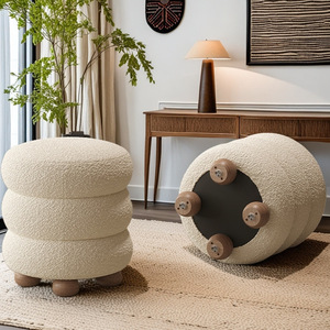 Trendy Ins Cream Aesthetic Sherpa Round Stool - Modern Home <strong>Bedroom</strong> Vanity Dressing <strong>Chair</strong> - Product Image 1