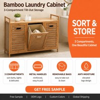 Cesto de Roupa em Bambu com 3 Seções, Grande Capacidade, Armazenamento Natural FSC com Sacos Removíveis para Quarto e Lavanderia
