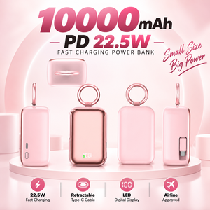 Mini <span class=keywords><strong>Banco</strong></span> de Energía de 10000mAh con Carga Rápida PD22.5W, Cable Tipo-C Retráctil, Pantalla Digital, Cargador Portátil para Teléfonos - Product Image 3