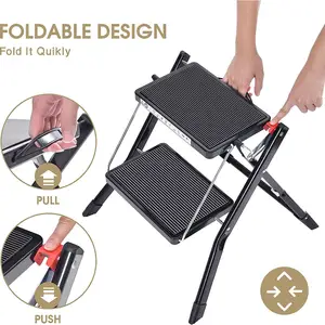 GS/EN14183 Approved 150kg Max Load Household Portable Steel Ladder Kitchen Helper Foldable Child Step Stool For Rv Usage