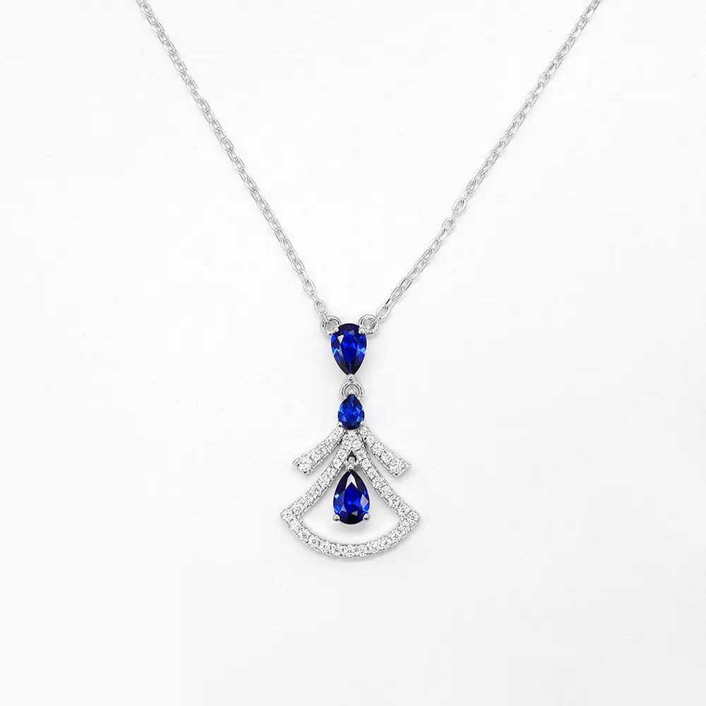 Wholesale factory new design 925 sterling silver long skirt blue green high carbon diamond necklace for women
