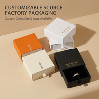 Boîte cadeau personnalisée pour bijoux avec tiroir, texture lin, logo doré à chaud, insert en velours, emballage pour bagues, usine source OEM