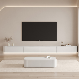 Luxuriöse Medienkonsole Weißer TV-Ständer Wandmontierte LED-TV-Einheit Holzschrank Neu Designter Schwebender TV-Konsolenständer - Product Image 6