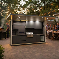 Meubles de cuisine modulaires d'extérieur en acier inoxydable avec évier, station barbecue pliable, éclairage, pare-soleil et hotte aspirante pour patio et jardin