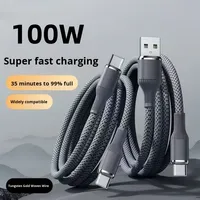 Câble de charge super rapide 100W pour téléphones mobiles iPhone et OPPO, Type-C, avec conducteur en cuivre pur et gaine tressée en nylon