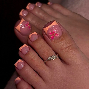 TSZS 24 <span class=keywords><strong>Uñas</strong></span> Postizas Francesas 3D con Flores y Diamantes <span class=keywords><strong>de</strong></span> Imitación, <span class=keywords><strong>Uñas</strong></span> Artificiales Reutilizables para Verano - Product Image 5