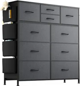 Tall Dark Grey Brown Fabric Storage Tower 9 Drawers Dresser Chest Bedroom Furniture