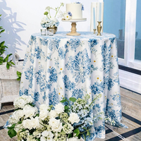 Taplak Meja Poliester/Linen Modern Tenun Geometris Biru 120 inci, Anti Minyak, Anti Air, Latar Belakang Putih, untuk Meja Gaya Amerika