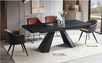 Table à manger rectangulaire extensible durable au design nordique moderne, plateau en marbre fritté, pieds en acier inoxydable, métal, pour la maison
