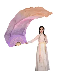 Magic Series Light Color Silk Veils Women Bellydance Fan Bamboo Rib Extra Long Flowy Veil 100% Silk One Pair Stage Performance