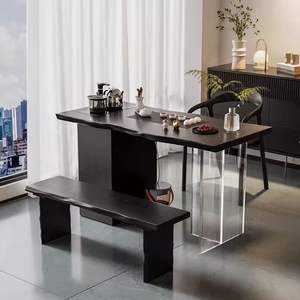 Ensemble table et chaises en bois massif, style minimaliste moderne, pour petit appartement, balcon, couleur noire - Product Image 2