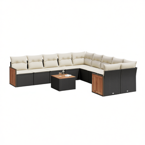 Ensemble de canapés de jardin noir et crème avec structure en rotin PE, coussins en mousse haute densité, mobilier d'extérieur au design contemporain - Product Image 1
