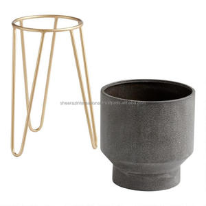 <b>Black</b> <b>Polished</b> Metal Planter with Gold Stand Indoor Outdoor Iron Pot Set Pattern Home Decor Garden Plants - Product Image 5
