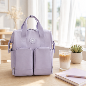 Sac à langer imperméable en polyester lavande de 7 pouces avec 2-3 compartiments, organisateur à fermeture éclair, sac à dos fourre-tout pour les voyages et le transport quotidien - Product Image 2