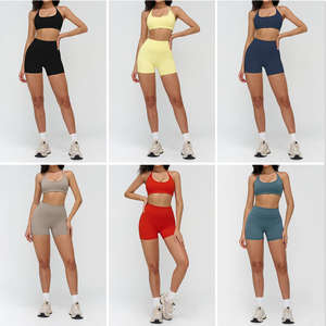 女式瑜伽服普拉提套装高品质 2 件套健身套装运动服运动文胸背心骑行短裤 SQ3109 - Product Image 3