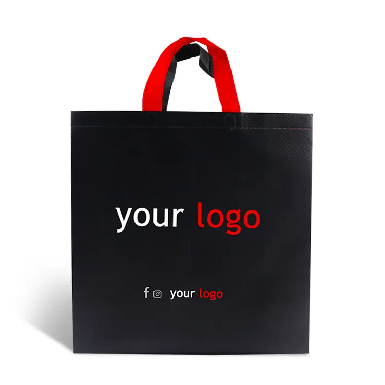 high quality Boutique black luxury pp laminated non woven fabric packaging shopping bag with handle and custom printed logo