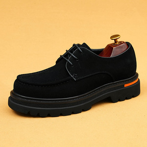 Thick-soled leather <b>shoes</b> for men, breathable and <b>height</b>-<b>increasing</b>, mocha brown suede leather, full-grain cowhide business <b>shoe</b> - Product Image 1
