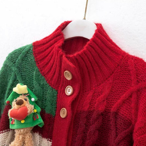 Women's Christmas Bear Knitted <b>Cardigan</b> Color Block Sweater Loose Fit Single Breasted Anti Pilling Top Autumn Winter Wear - Product Image 3