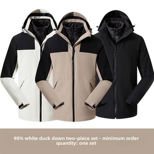 เสื้อแจ็คเก็ตแบบ 3-in-1 ผลิตจากโรงงานโดยตรง ผ้า softshell บุใยสังเคราะห์ สำหรับฤดูใบไม้ร่วง/ฤดูหนาว แขนยาว มีฮู้ด กันลม กันน้ำ ทำจากไนลอน สวมใส่สบาย - Product Image 4