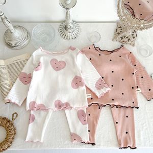 婴幼儿家居服秋季新款长袖罗纹棉质保暖睡衣两件套女婴服装套装 - Product Image 1